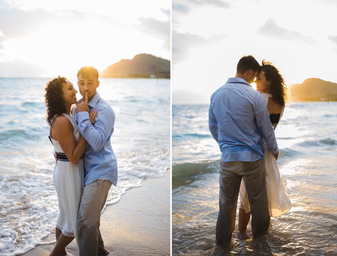 man and woman on beach | beach engagement photos