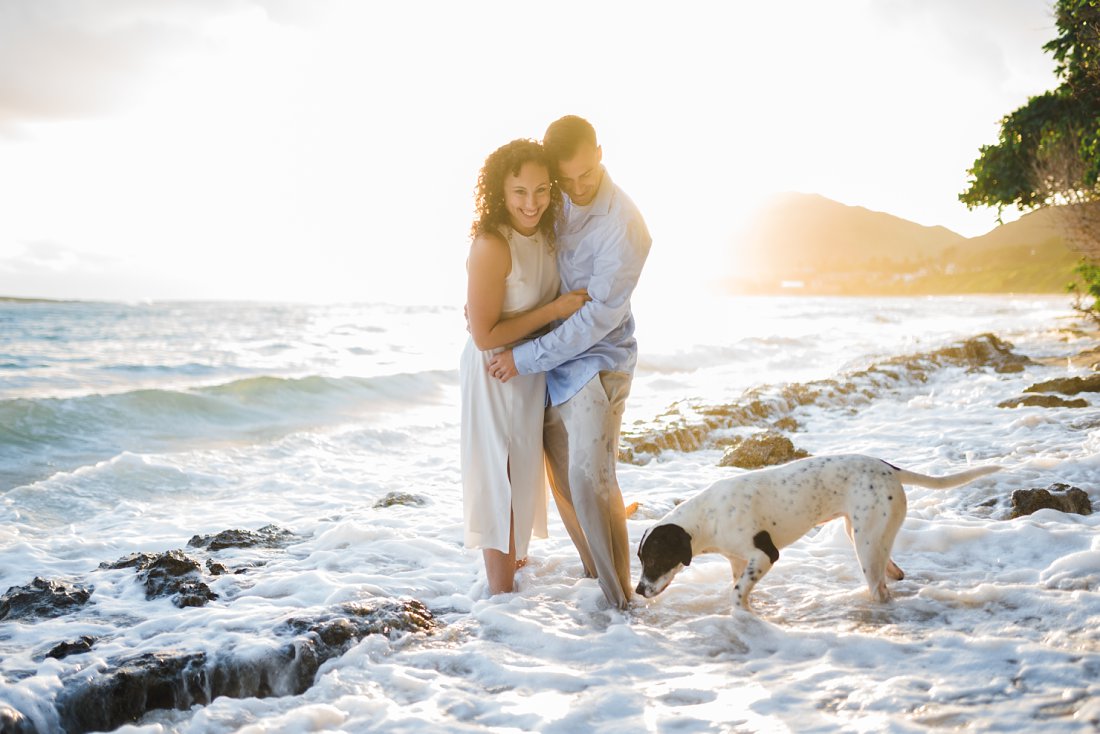 couple on the beach with their dog | beach engagement photos