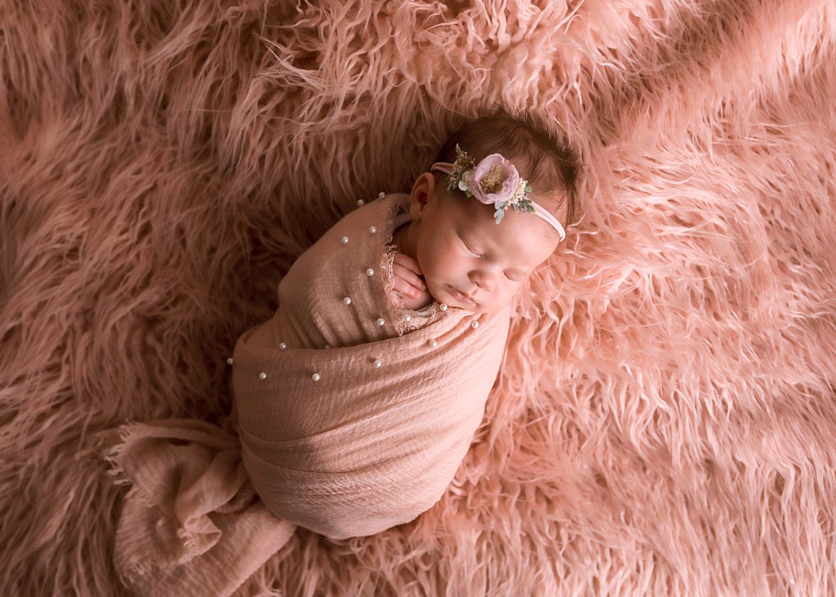 Baby girl wrapped in pink blanket | Charlottesville Baby Photographer