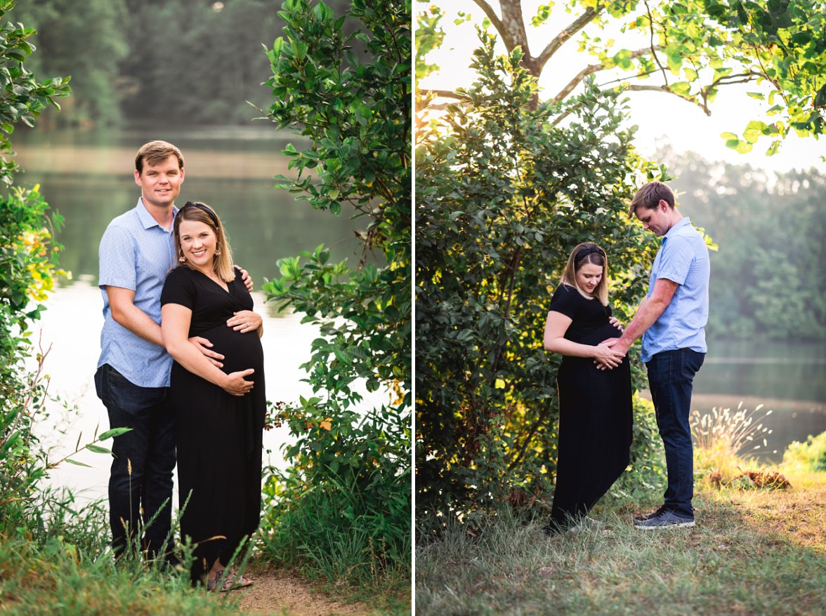 Husband and wife holding pregnant belly | Maternity Photographer
