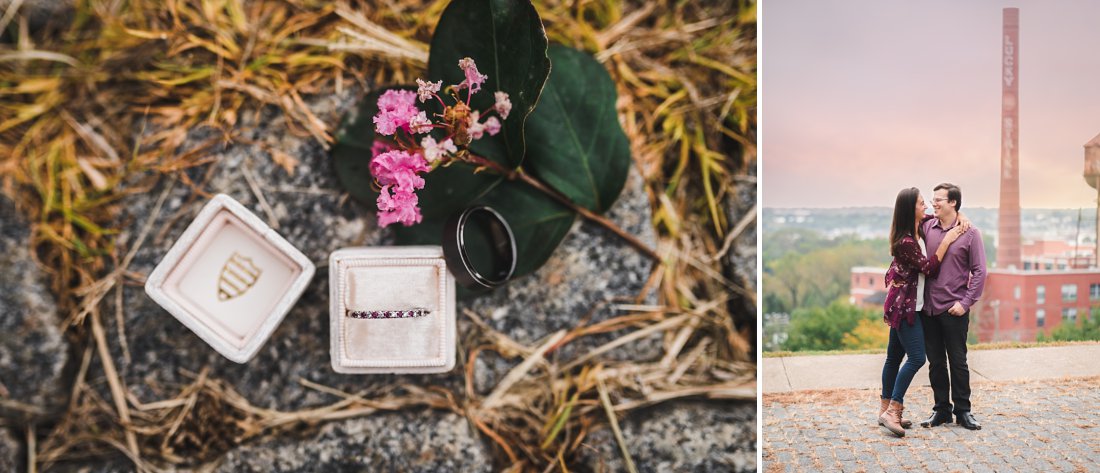ring in ring box on cobblestone | Libby Hill Engagement Photos