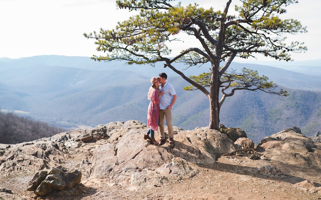 Man kissing woman on mountain top | Raven's Roost Engagement Session 