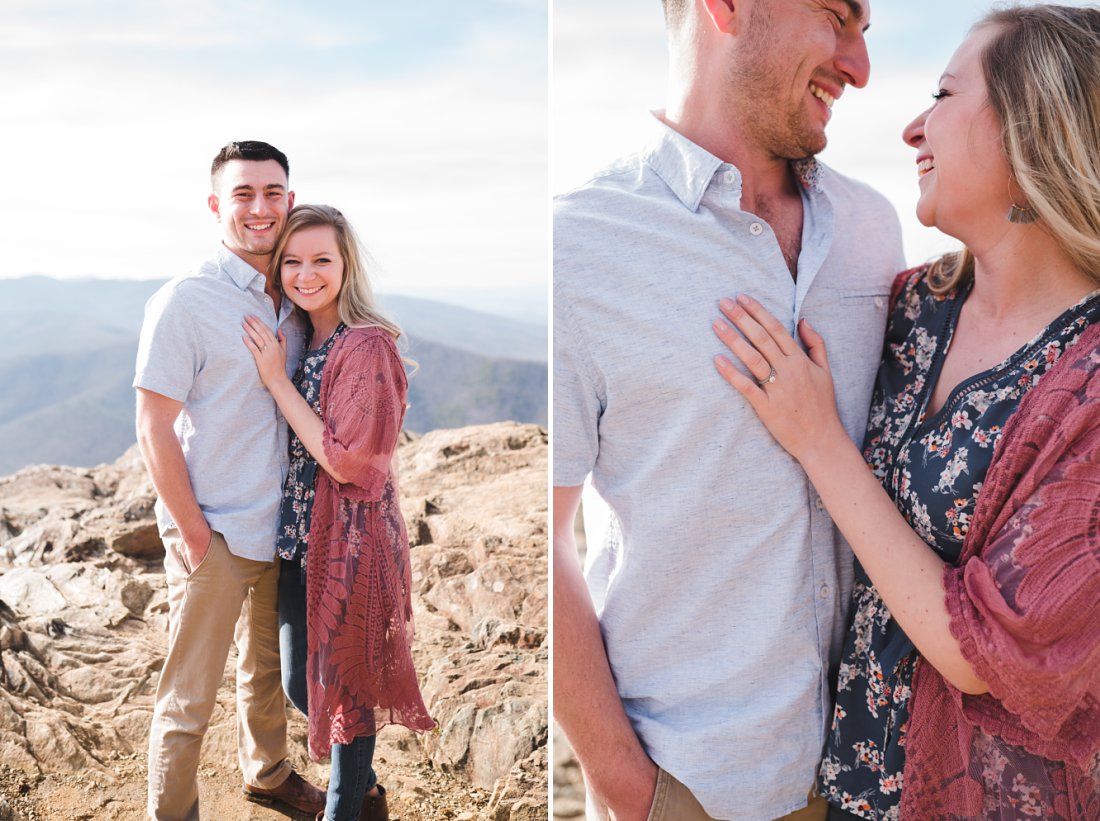 Couple standing together laughing | Blue Ridge Parkway Engagement Session