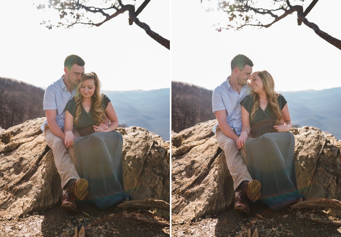 Couple Sitting Together on Rocks | Charlottesville Engagement Photographer