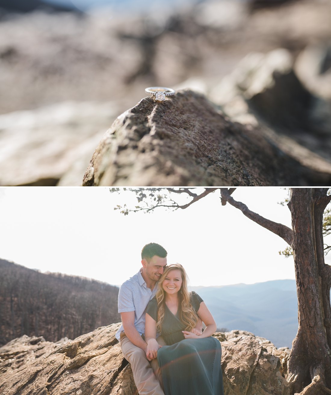 Engagement ring balancing on a rock | Blue Ridge Parkway Engagement Session