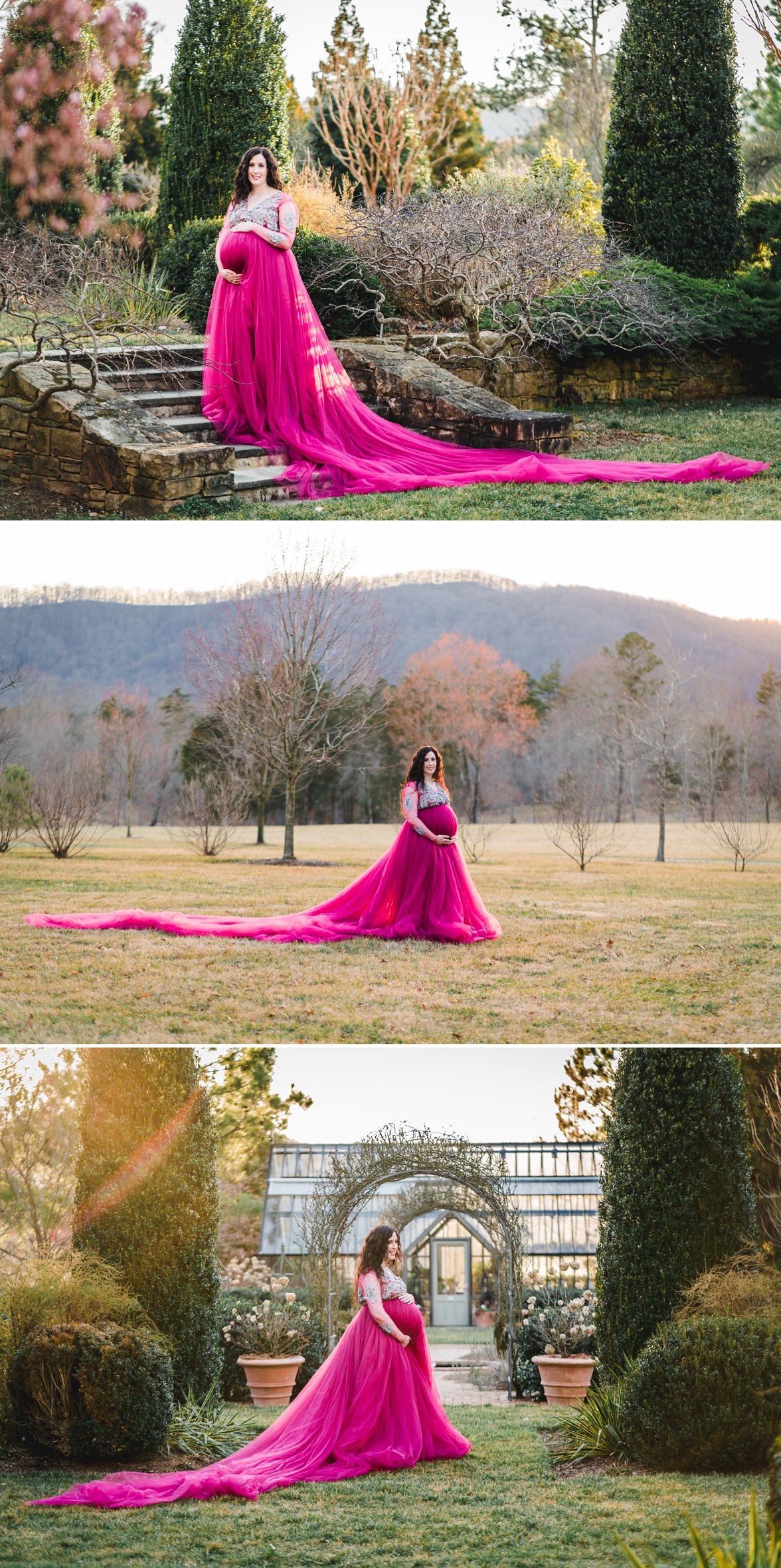 Woman in long train maternity gown | Charlottesville Maternity Photographer