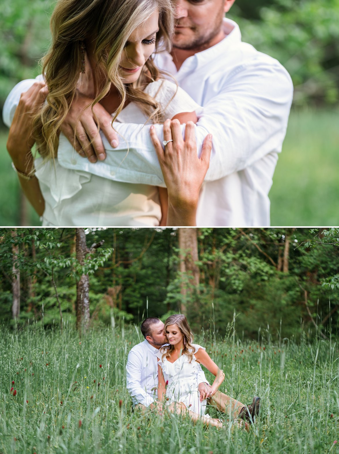 Engagement Photo posing in field | Montgomery Alabama Photography
