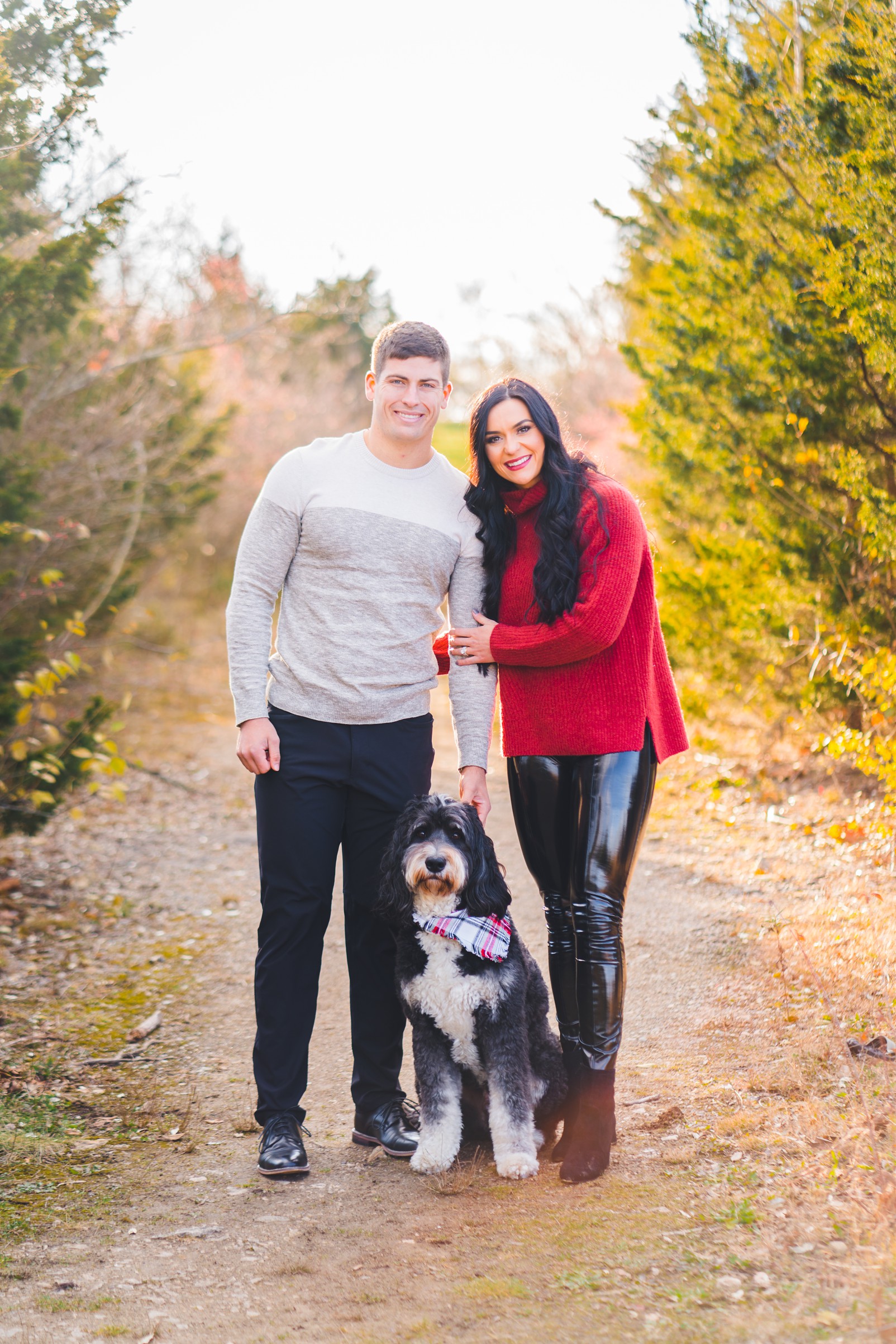 couple with dog in a forest | photographer in dayton ohio