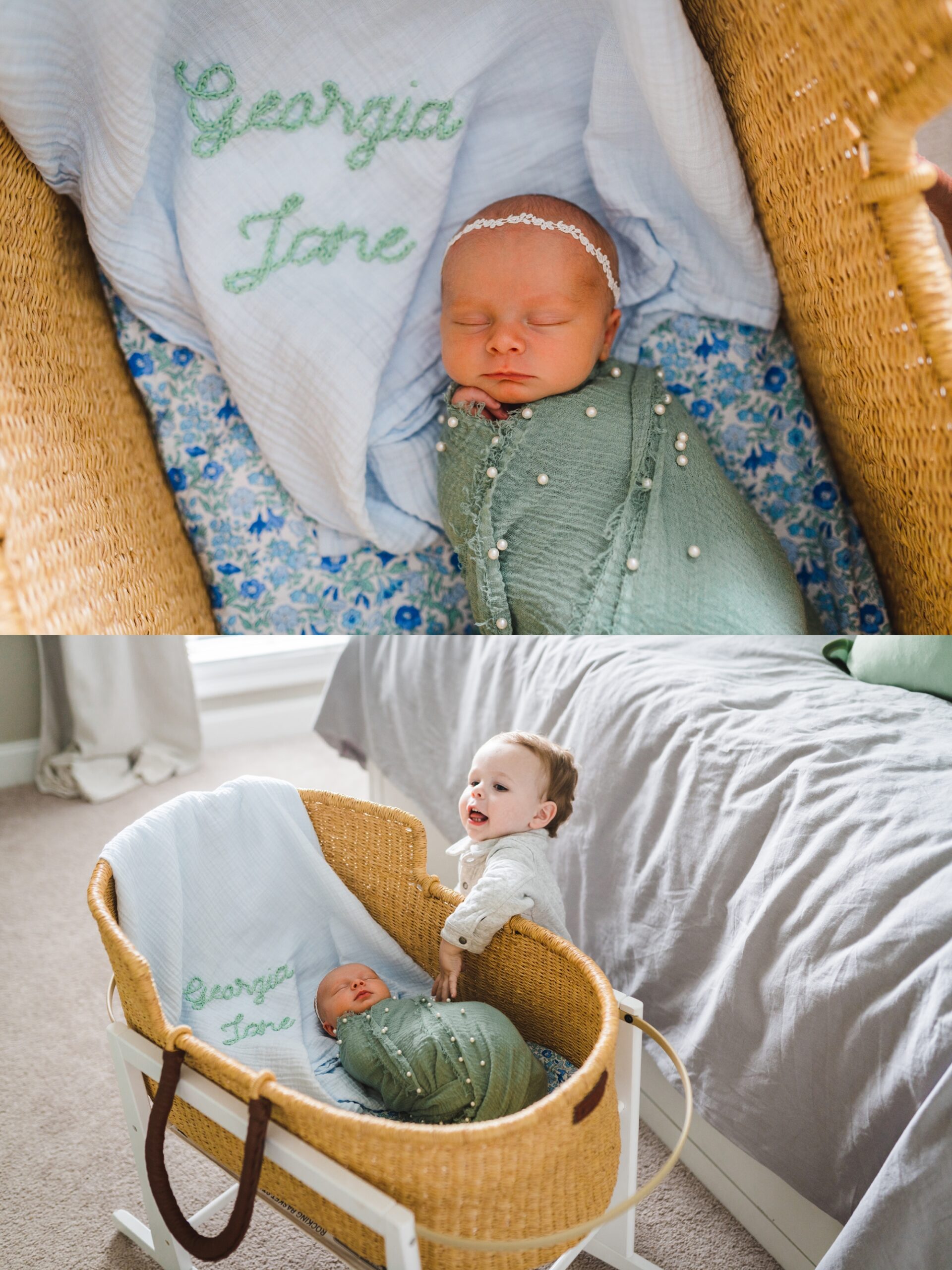 newborn baby girl in wicker bassinette | Melissa Sheridan Photography | Virginia Newborn Photographer