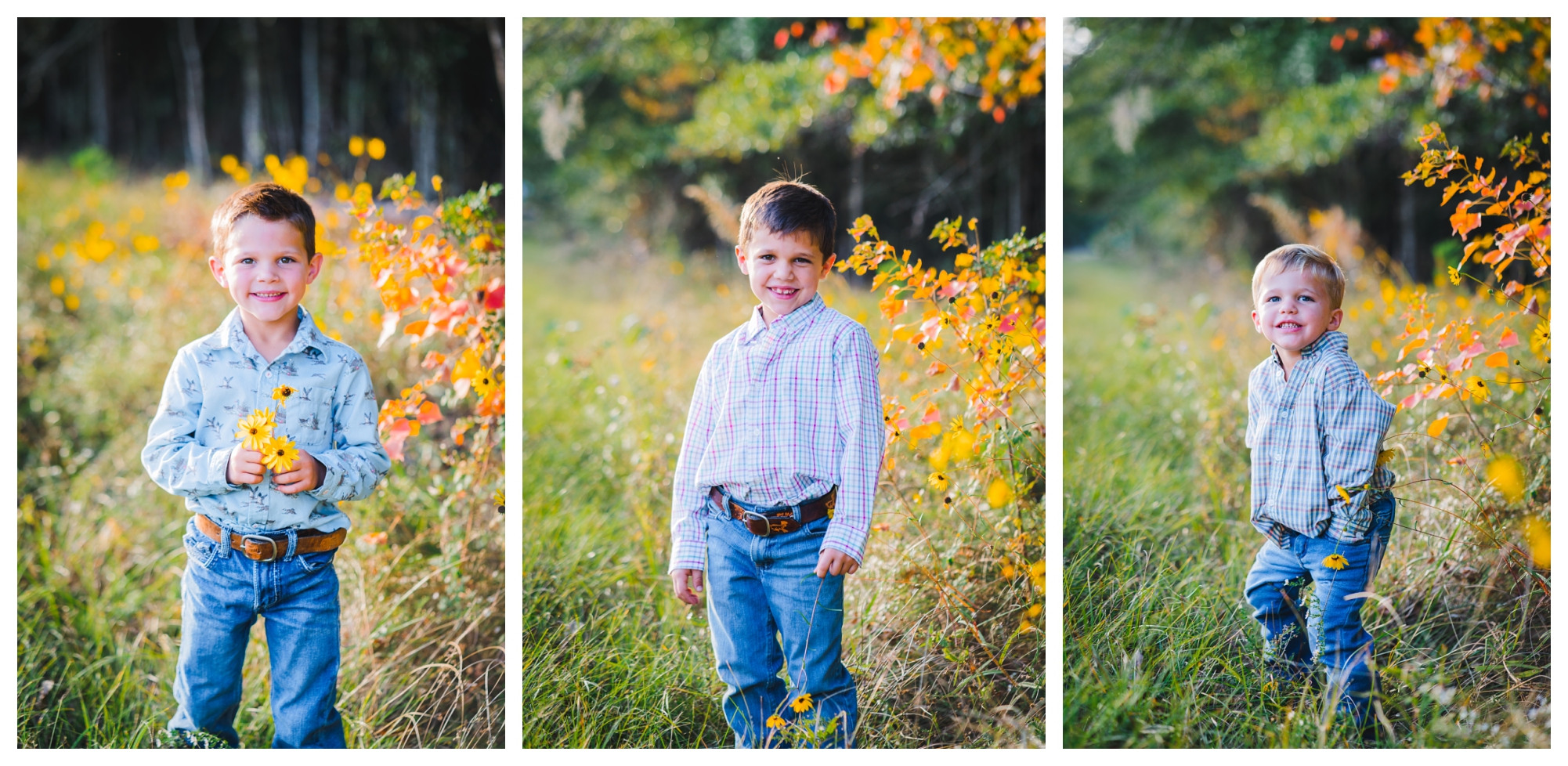 Three boys standing in flowered field | Melissa Sheridan Photography