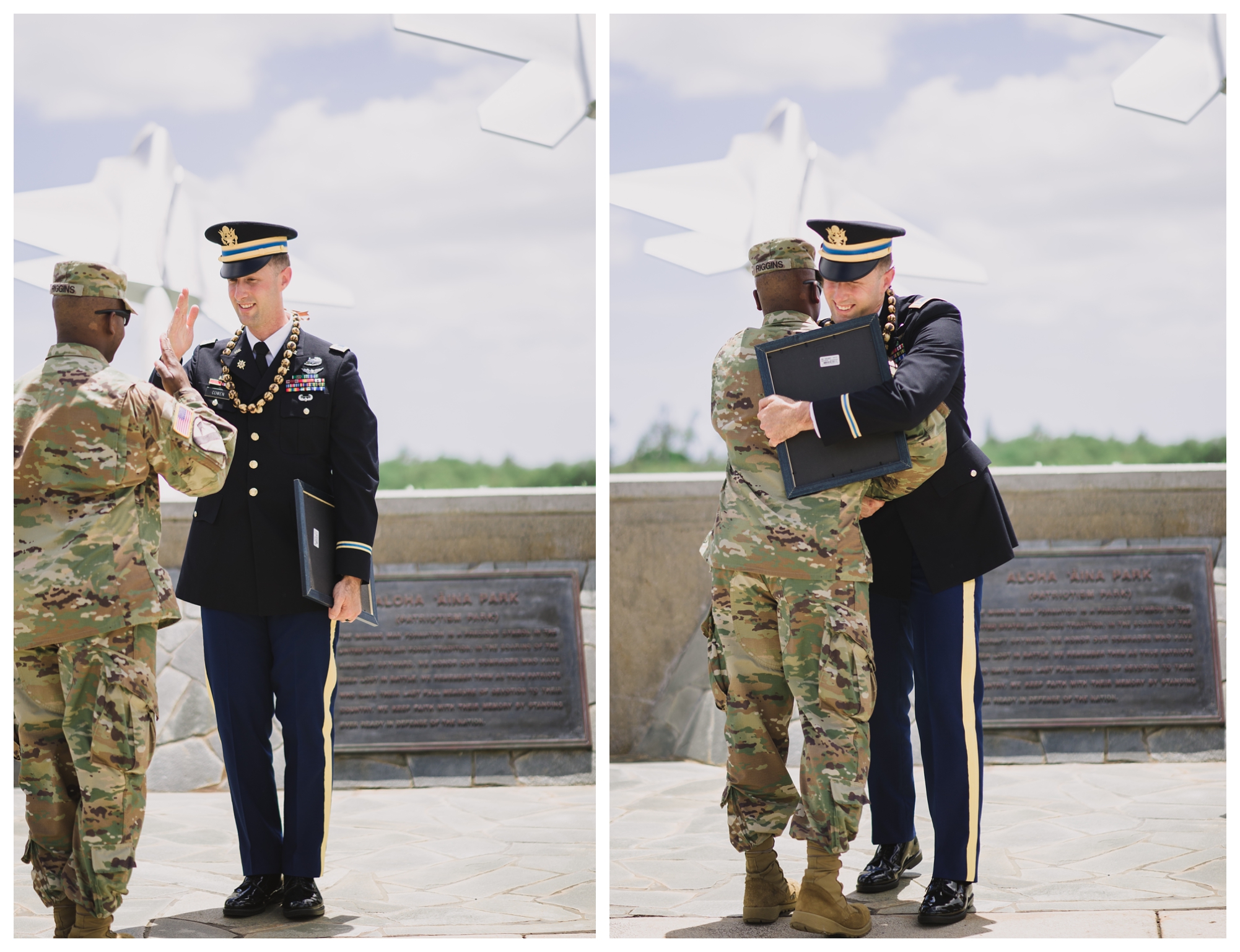 Military members saluting and hugging | Northern Virginia Military Event Photographer