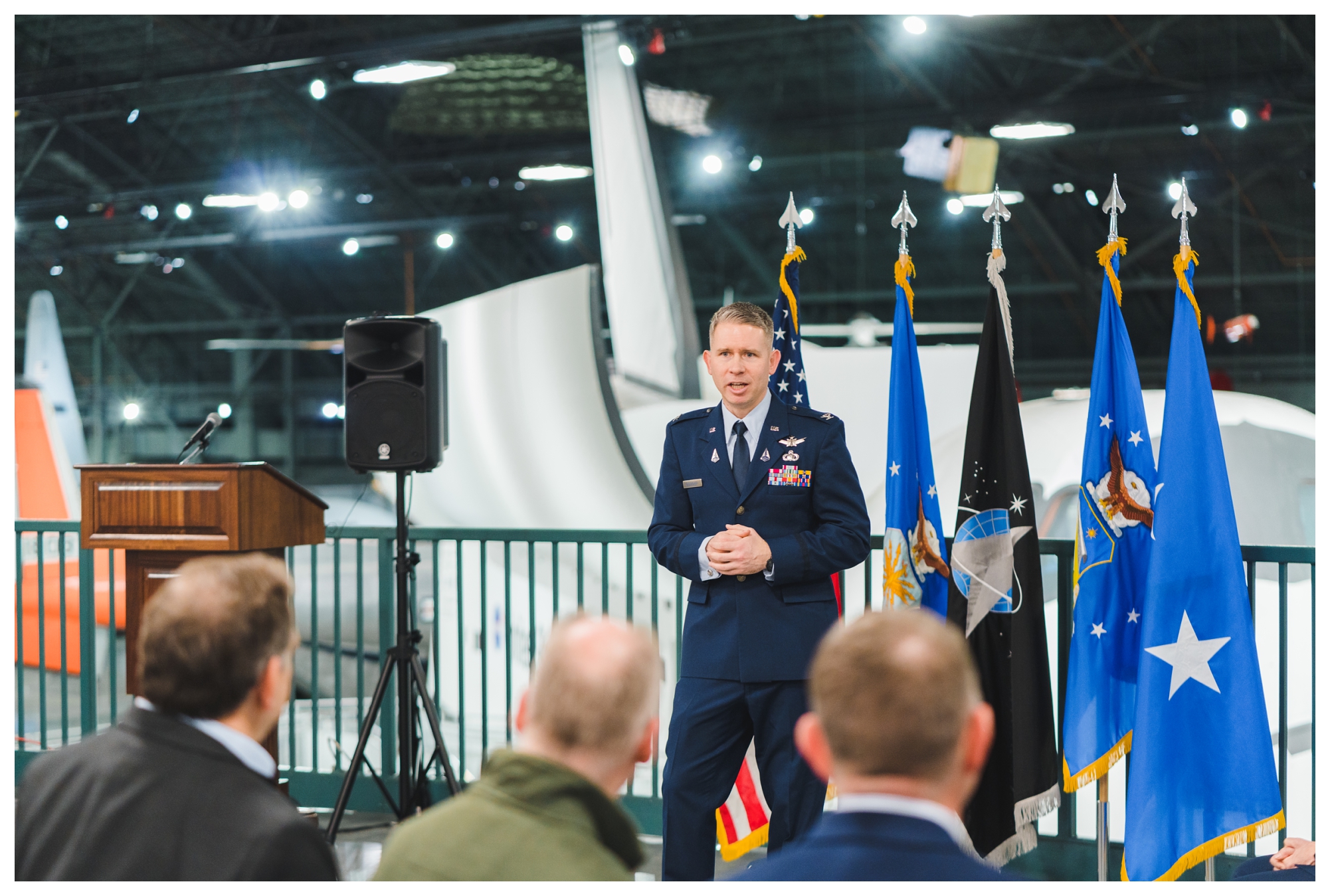 Military Member giving speech at promotion ceremony | Melissa Sheridan Photography