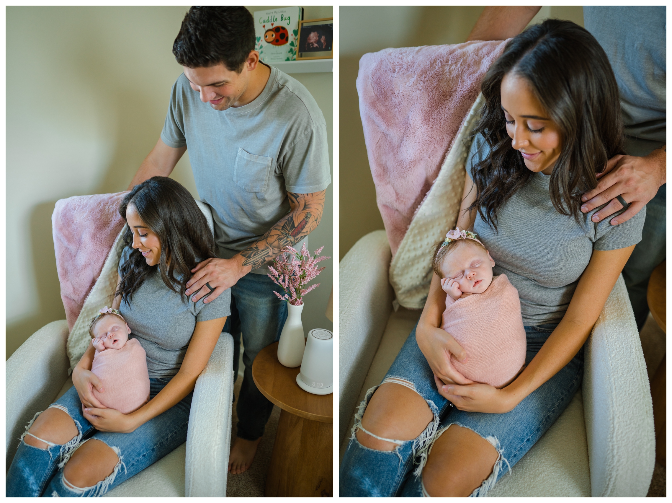 mom and dad holding baby girl in nursery | Melissa Sheridan Northern Virginia Newborn Photographer