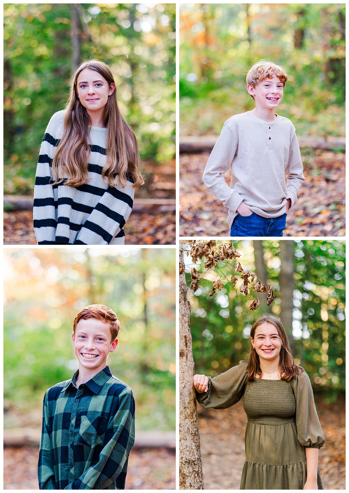 photos of four different children in a forest | Melissa Sheridan Photography