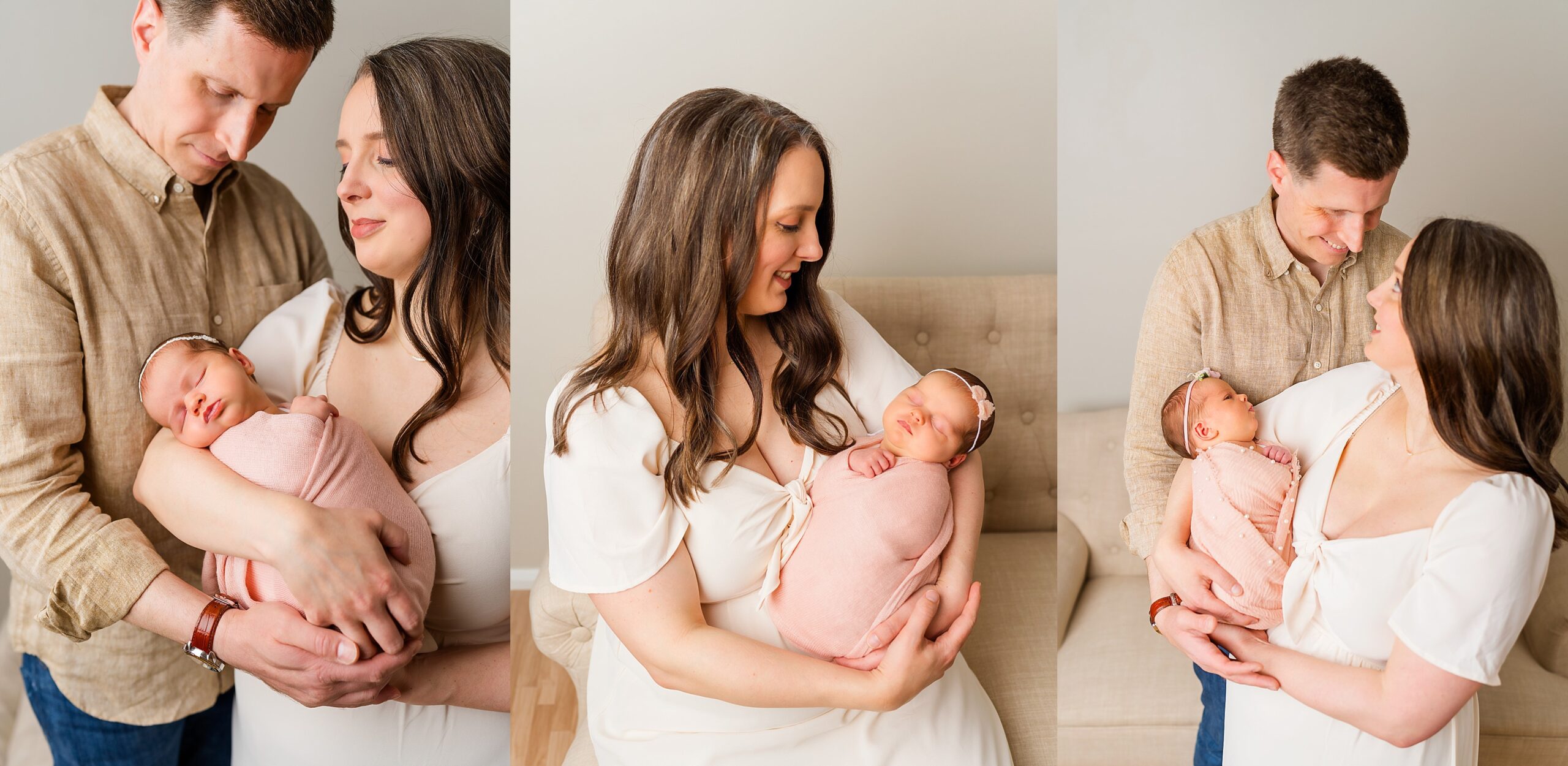 mom and dad holding newborn baby girl in studio session with Alexandria Newborn Photographer, Melissa Sheridan