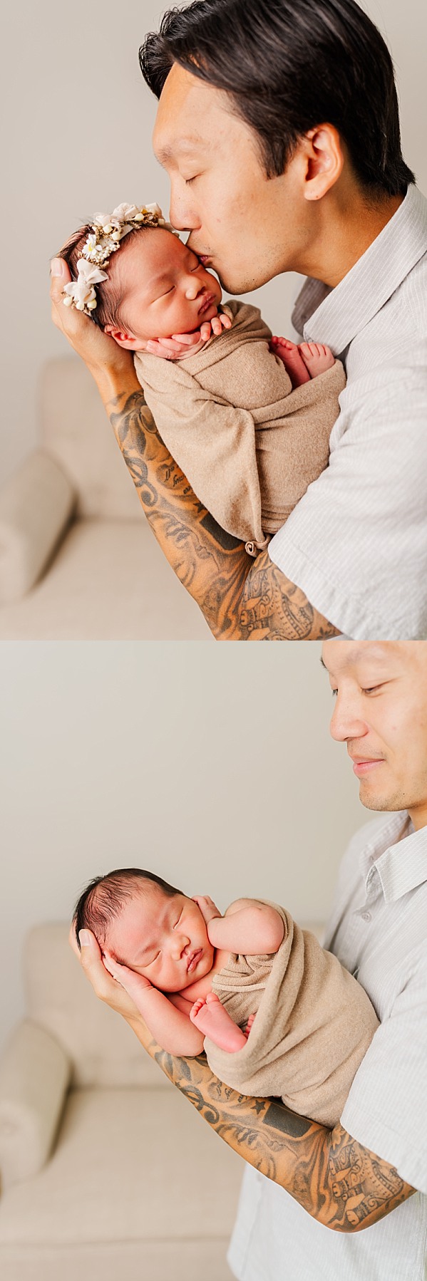 Dad holding baby girl for newborn photos | Melissa Sheridan Photography