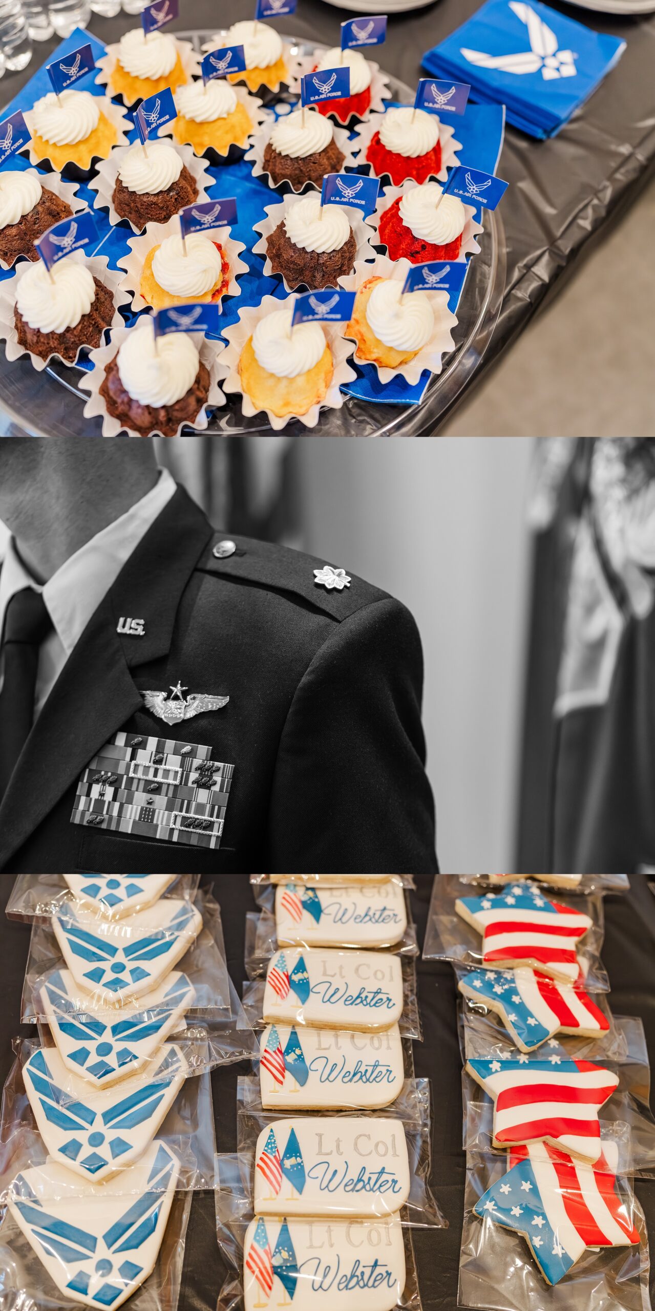 Promotion ceremony details of cookies, cupcakes, and uniform | Melissa Sheridan Photography